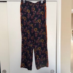 Johnny Was Floral Print Pants with Side Stripes